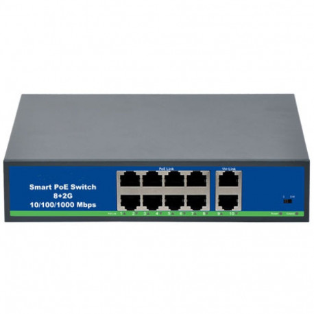 PoE hub 100Mbps 8-port+2G uplink, 250m Distance, 802.3AF/AT, 120W(52V 2.3A)