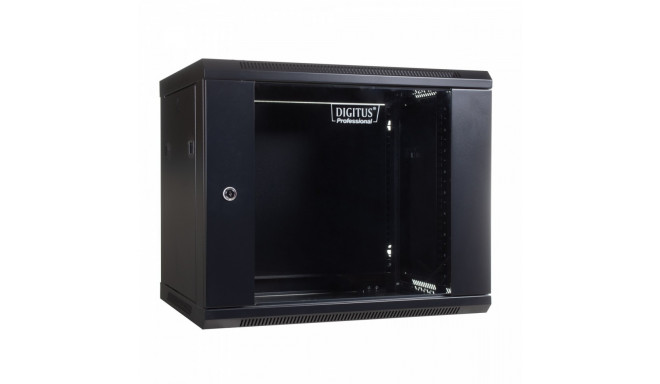 Wall mount cabinet 19 9U 501/600/450mm, glass door, black (RAL 9004)