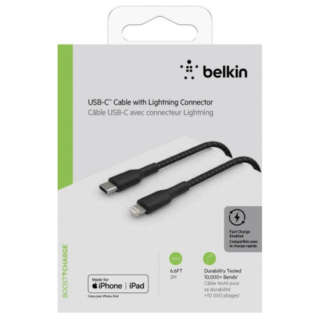 Belkin BOOST CHARGE™ Lightning - USB-C kaapeli punottu, 2m, musta
