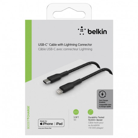Belkin BOOST CHARGE™ Lightning - USB-C kaabel punutud, 1m, must