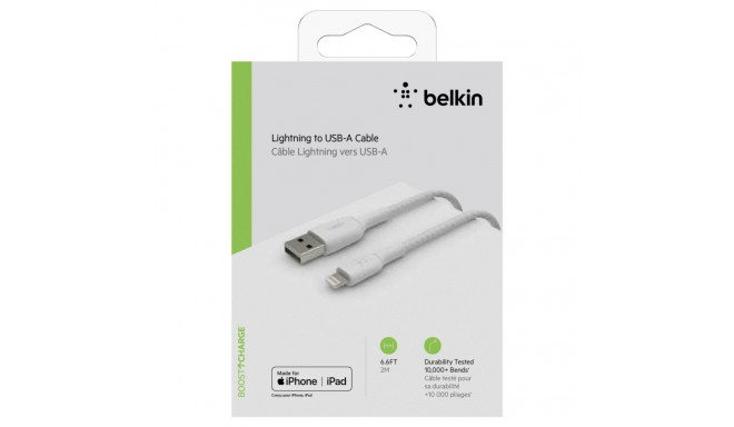 Belkin BOOST CHARGE™ Lightning - USB-A kaabel punutud, 2m, valge