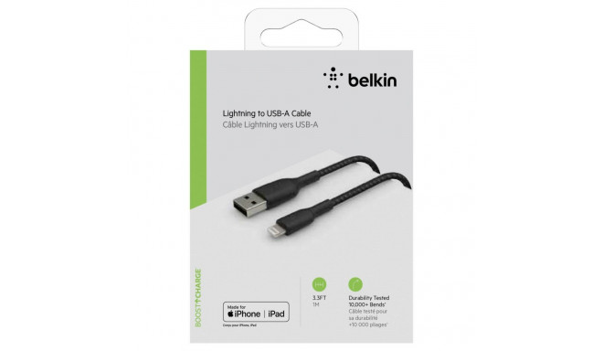 Belkin BOOST CHARGE™ Lightning - USB-A kaabel punutud, 1 m, must