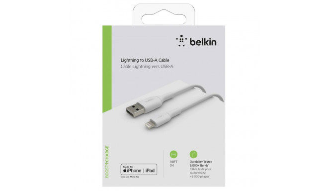 Belkin BOOST CHARGE™ Lightning - USB-A kaapeli, 3m, valkoinen