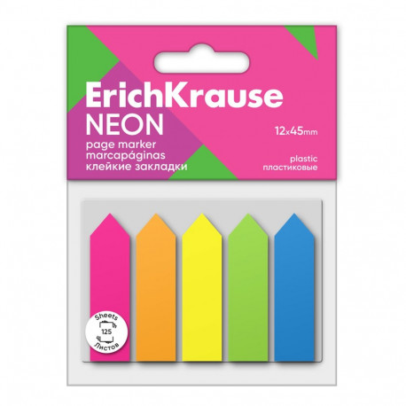 Page marker ErichKrause Neon Arrows, 12х45 mm, 125 sheets, 5 colors