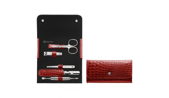 Zwilling Classic Inox reisikomplekt – punane nahast kott, 5-osaline - punane