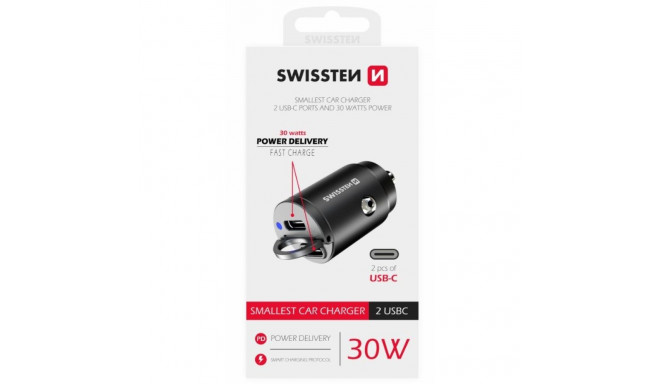 Swissten Nano Metal Car Charger Adapter 2xUSB-C with 30W PD / SCP