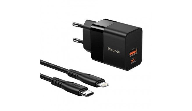 Wall charger Mcdodo CH-1952 USB + USB-C, 20W + USB-C to Lightning cable (black)