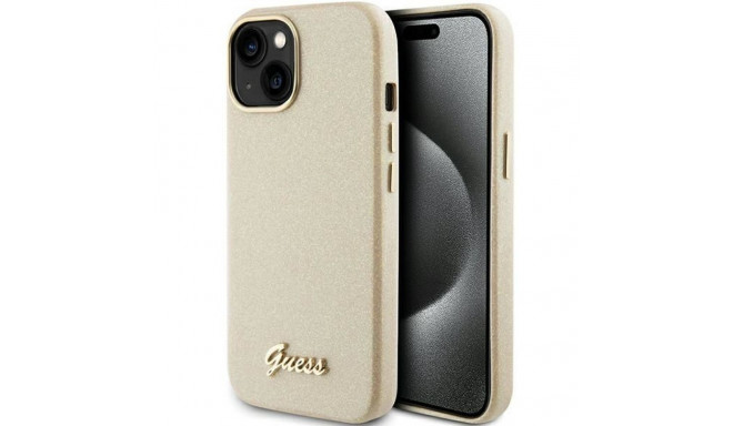 GUESS case for IPHONE 13 / 14 / 15 GUHCP15SPGMCSD (Glitter Glossy Script) gold
