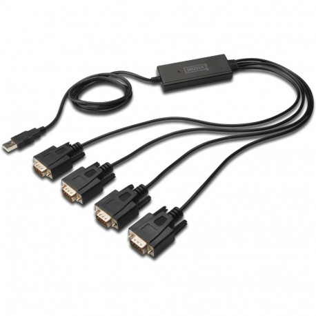 USB 2.0 Adapterkabel, USB-A Stecker > 4x Seriell RS232 Stecker (schwarz, 1,5 Meter)