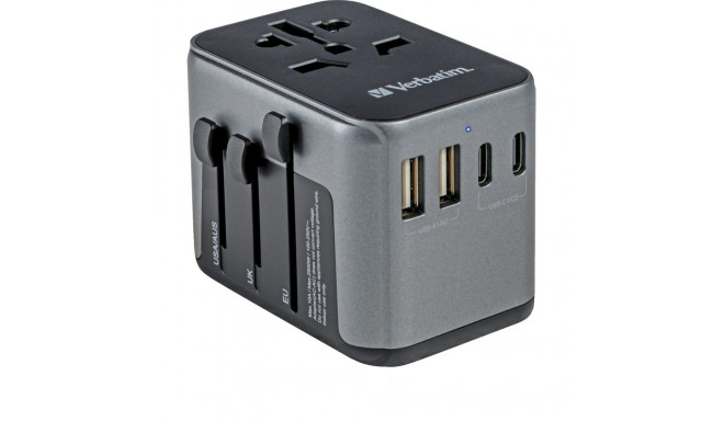 Verbatim universal travel adapter UTA-03, travel plug (black/silver, 2x USB-A, 3x USB-C)