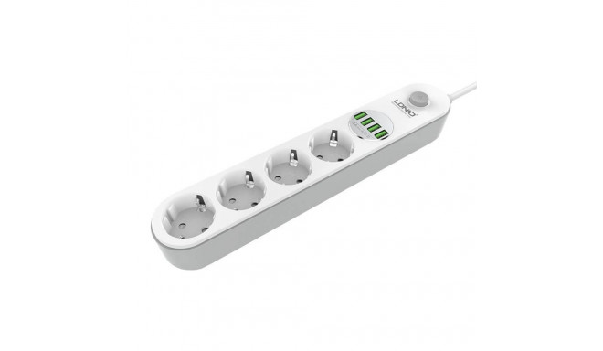 Power strip with 4 AC sockets, 4x USB, LDNIO SE4432, 2m (white)