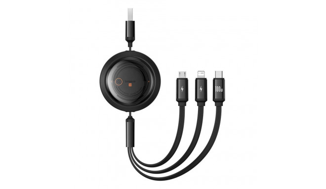 3-in-1 Baseus Free2Draw USB to M+L+C 100W cable, 1.1 m (black)