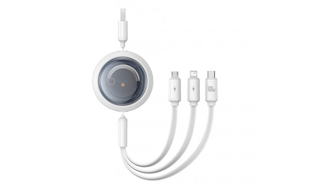 3-in-1 Baseus Free2Draw USB to M+L+C 100W cable, 1.1 m (white)