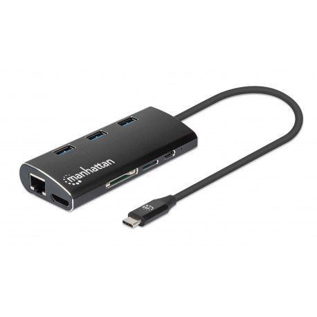 Manhattan Superspeed USB-C-Hubi, 6 porttia, kortinlukijat
