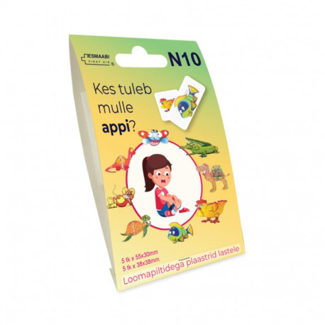 Plaastrite komplekt lastele loomapiltidega 2 suurust 10 tk/pk