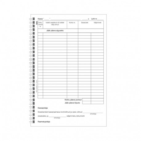 Blankett Kassaraamat A5, pikuti, spiraalköide