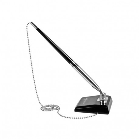 Customer pen, desk pen with black square base and silver chain FORPUS