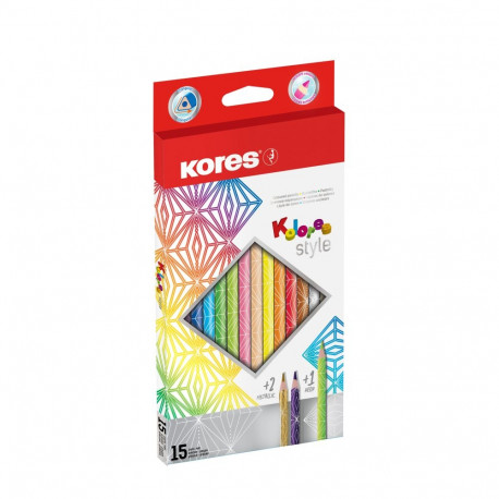 Värvipliiatsid Kores Kolores Style, kolmnurksed, neoonsed, 15 tk