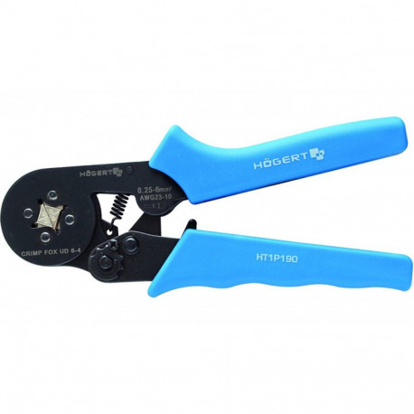Hogert HT1P190 crimping pliers, 175mm, 0.25-6mm², 23-10 AWG, steel, square die, self-adjusting