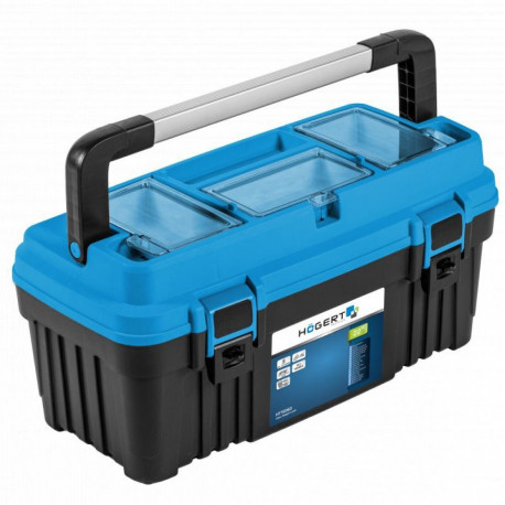 Hogert HT7G063 tööriistakast, 540x278x269mm, 20kg, ABS, polükarbonaat, alumiiniumkäepide, 2 lukku, 3