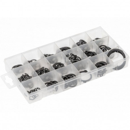 Hogert Snap Ring Set HT8G503, 225pcs, steel, 3-32mm, external, internal, 18 sizes, plastic case