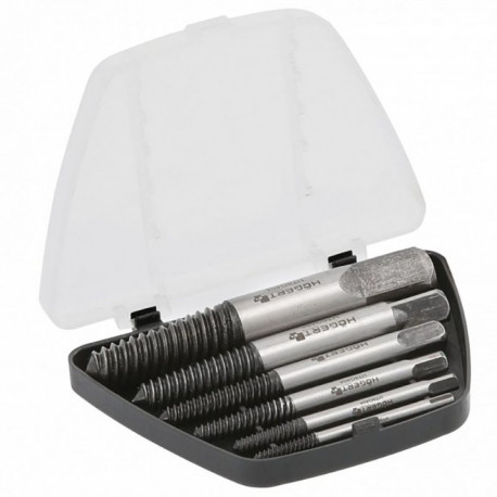 Hogert HT8G404 Screw extractor set, 6pcs, M3-M6, M6-M8, M8-M11, M11-M14, M14-M18, M18-M25, plastic c