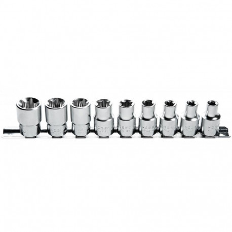 Hogert HT1A880 Torx bit socket set, 1/2", 9 pcs, CrV, metal cassette