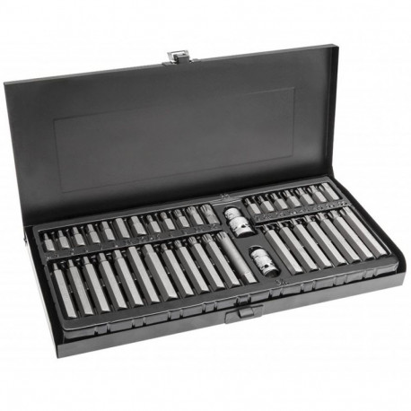 Hogert HT1S404 screwdriver bit set, 40 pcs, CrV steel, metal case, Torx/Spline/Hex, 30/75 mm, 10 mm,
