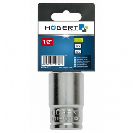 Hogert Socket HT1A209, 9mm, 1/2", 3/8", 38mm, CrV Steel, Hexagon Profile, DIN 3124