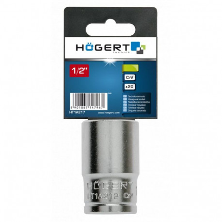 Hogert Socket HT1A212, 1/2 inch, 12 mm, 38 mm, CrV Steel, Hexagon, DIN 3124