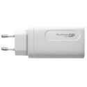 GP GaN PD 65 W -verkkovirtalaturi, 2x USB-C + 1x USB-A, valkoinen