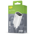 GP GaN PD 65 W -verkkovirtalaturi, 2x USB-C + 1x USB-A, valkoinen