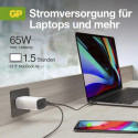 GP GaN PD 65 W -verkkovirtalaturi, 2x USB-C + 1x USB-A, valkoinen GP GaN PD 65 W -verkkovirtalaturi, 2x USB-C + 1x USB-A, valkoinen