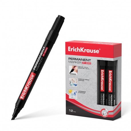 Permanent marker ErichKrause® P-300, color: black (box 12 pcs.)
