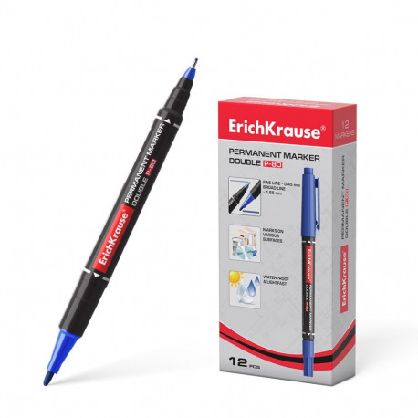Double-sided permanent marker ErichKrause® Double P-80, color: blue (box 12 pcs.)