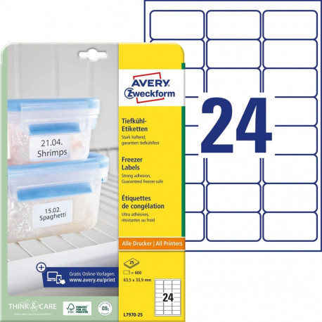 Sticker label for frozen products AVERY Zweckform 63.5x33.9mm 25 sheets in a pack