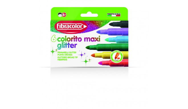 Viltpliiats Fibracolor Colorito Maxi Glitter 6 värvi