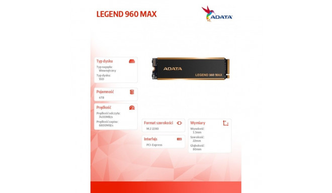 SSD drive LEGEND 960 MAX 4TB PCIe 4x4 7.4/6.8 GB/s M2