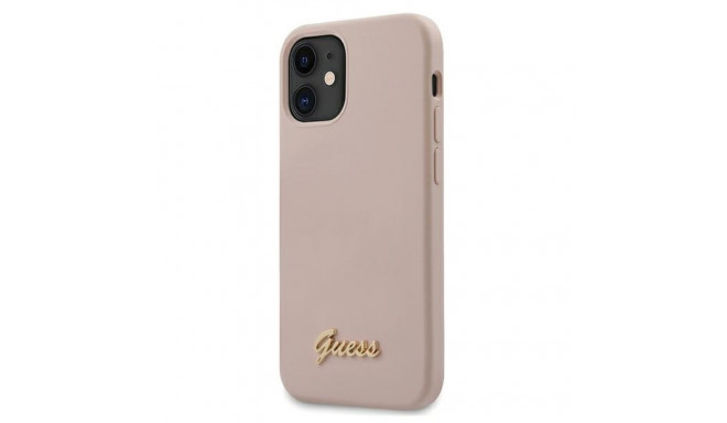 Guess GUHCP12SLSLMGLP iPhone12 mini 5.4" hele roosa kõvakorpus silikoonist kuldse logoga