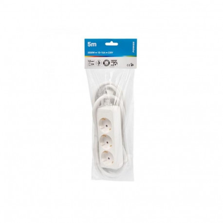 Extension cord 3-part white 5m, with grounding