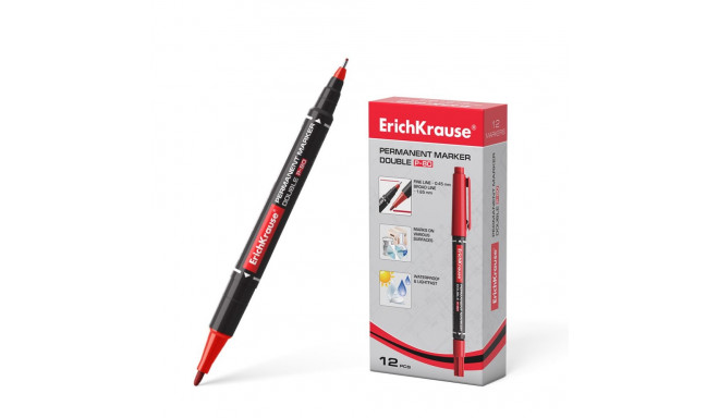 Double-sided permanent marker ErichKrause® Double P-80, color: red (box 12 pcs.)