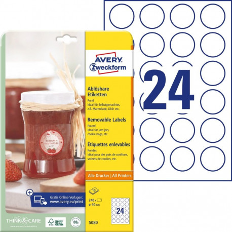Sticker label AVERY Zweckform Q40mm 10l pack removable (5080)