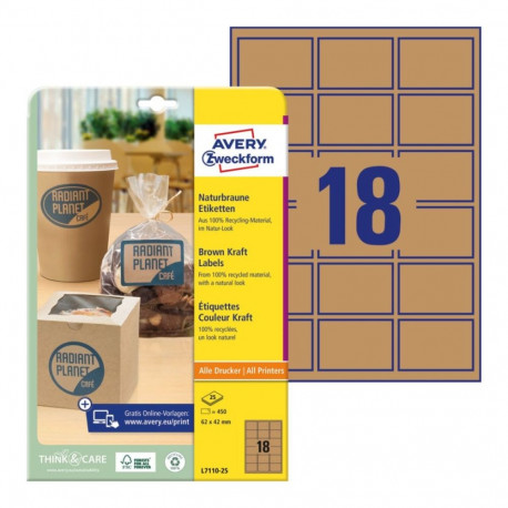 Sticker label ecological AVERY Zweckform 62x42mm 25 sheets brown (L7110-25)
