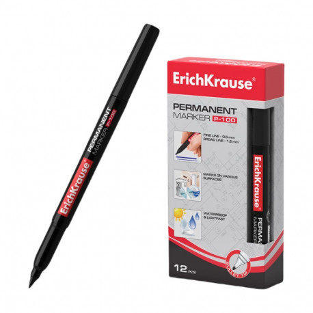 Permanent marker ErichKrause® P-100, color: black (box 12 pcs.)