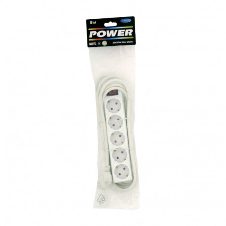 Extension cord 5-piece with switch white 3m
