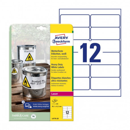 Kleebisetikett polüesterkilest ilmastikukindel AVERY Zweckform 99,1x42,3mm 20l permenentse liimiga (