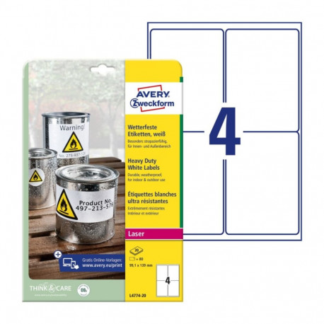 Sticker label made of polyester film weatherproof AVERY Zweckform 99.1x139mm 20l with permanent glue