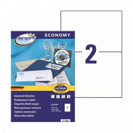 Sticker label AVERY Economy 210x148mm on 2 sheets, 100 sheets