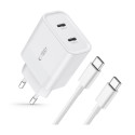 TECH-PROTECT C20W 2-PORT NETWORK CHARGER PD20W + TYPE-C CABLE WHITE