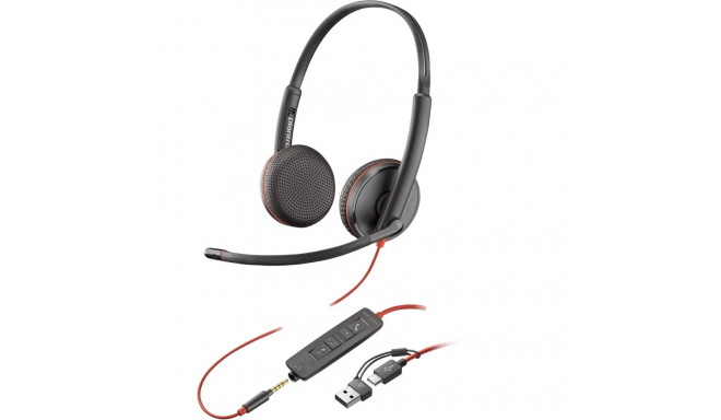 POLY Blackwire 3225 Stereo USB-C Headset +3.5mm Plug +USB-C/A Adapter